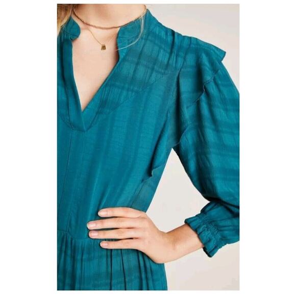 Anthropologie Amadi Turquoise Rossi Ruffled Tunic Long-Sleeve Dress - Size L - Picture 4 of 9